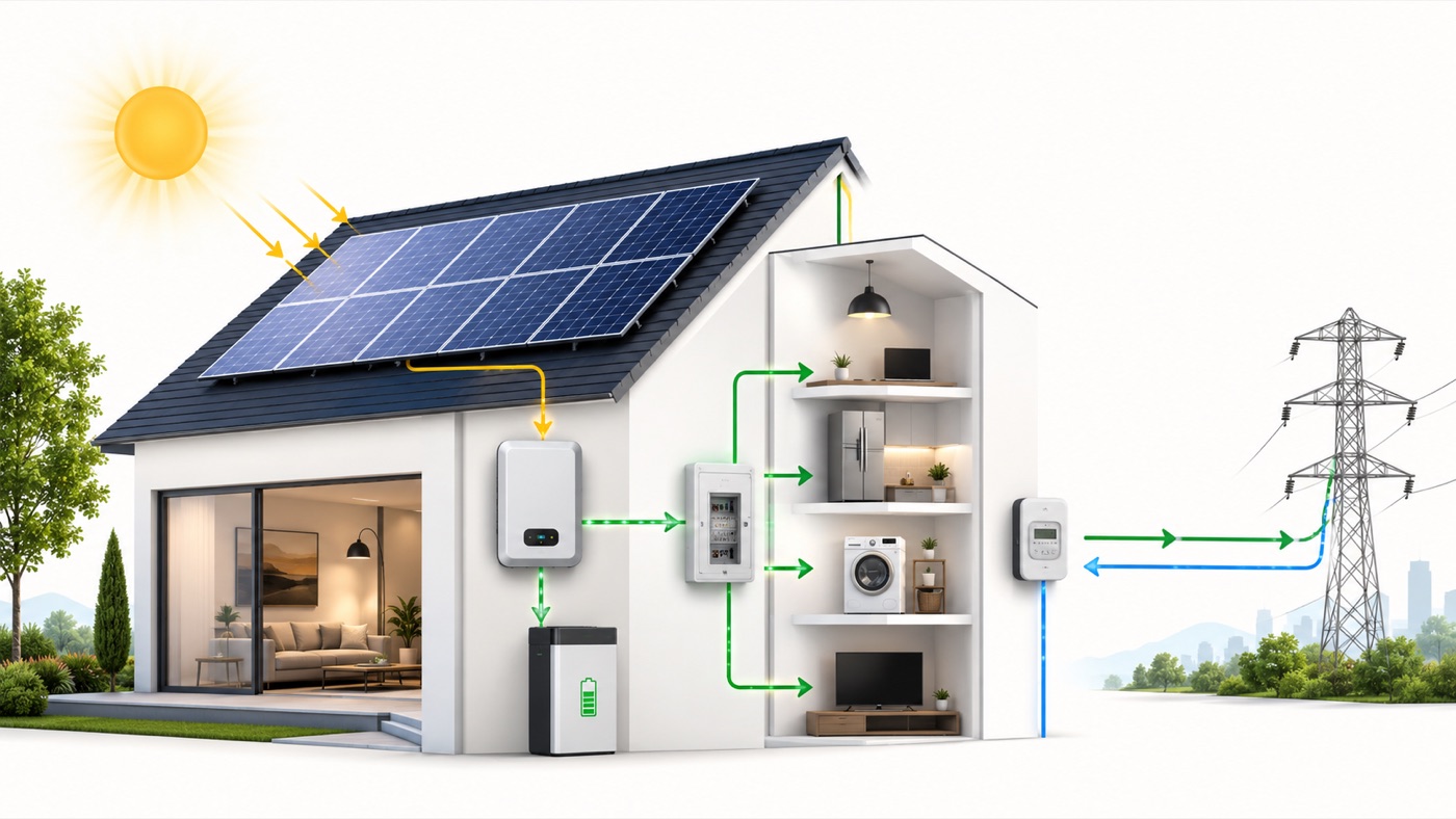Schema complet d une installation photovoltaique raccordee au reseau